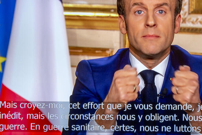 Emmanuel Macron, lors de son allocution télévisée du 16 mars.