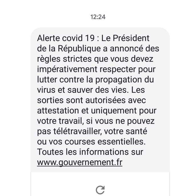 Voici le message reçu par de nombreux Français depuis lundi 16 mars.