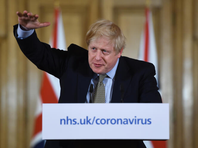Boris Johnson, lors d’une conférence de presse sur la propagation du coronavirus, le 18 mars 2020, à Londres.