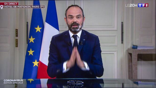 Edouard Philippe, premier ministre, est l'invité du « 20 heures » de TF1, lundi 23 mars 2020.