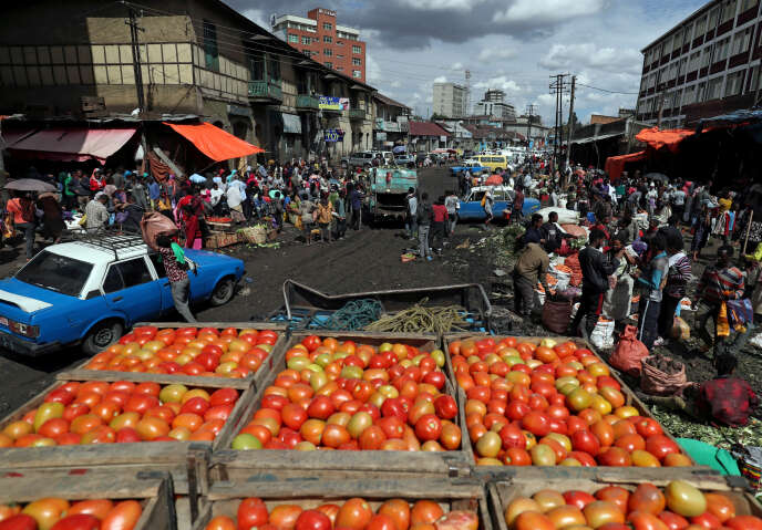 Un marché aux légumes bien approvisionné à Addis-Abeba, le 17 mars 2020.