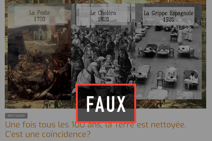 De 1720 à 2020, la Terre serait victime pile tous les 100 ans d’une épidémie ravageuse, avance EffetSanté.com. Une affirmation qui se base sur de nombreuses réécritures et approximations.