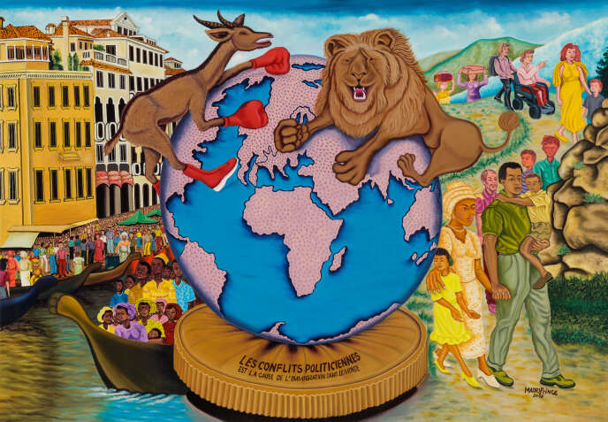 « Les Conflits politiciennes » (acrylique sur toile, 2017), de Maory Prince (courtesy Afrika Bomoko).