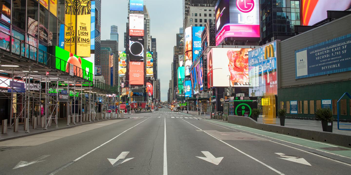 Pascal Perich New York City emptied by the Covid19 pandemy , March 30th 2020 . Times Square.