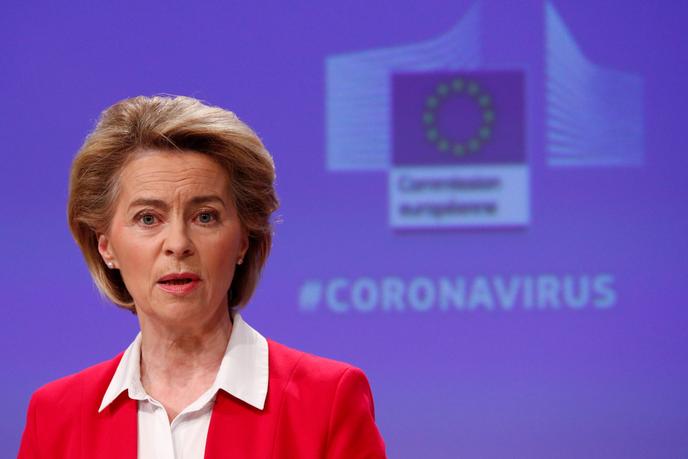 Ursula von der Leyen, la présidente de la Commission européenne, lors d’une conférence de presse à Bruxelles, le 2 avril 2020.