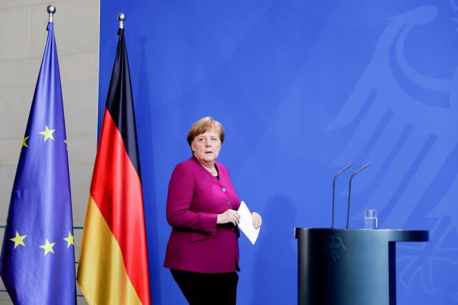 La chancelière allemande, Angela Merkel, lors d’une conférence de presse, le 9 avril à Berlin.