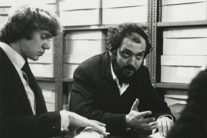 Malcom McDowell et Stanley Kubrick sur le tournage d'« Orange mécanique » (1971).