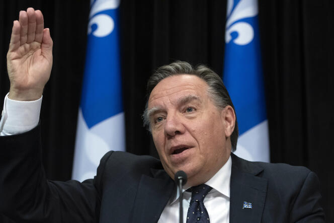 Le premier ministre québecois, Francois Legault, lors d’une conférence de presse sur le Covid-19, à Québec, le 10 avril.