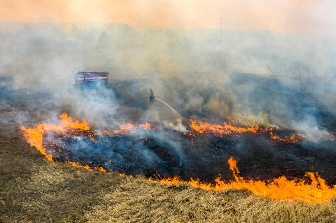 Firefighters fight the flames on April 10.