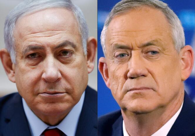 Un photomontage avec le premier ministre israélien Benyamin Nétanyahou (à gauche) et le général Benny Gantz.
