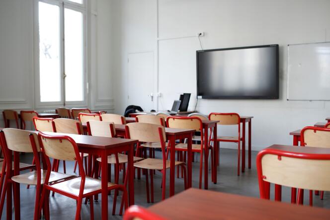 Salle de classe en région parisienne, en mars 2020. 
