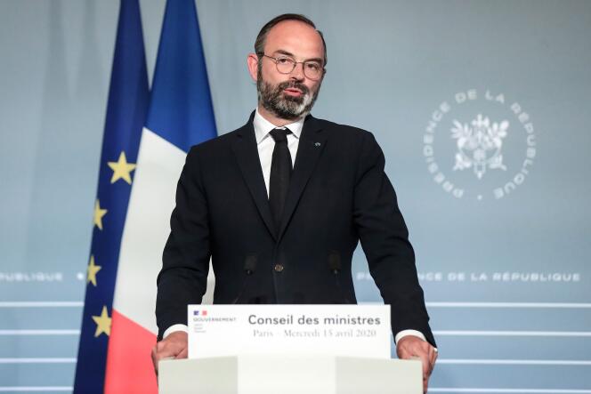 Le premier ministre, Edouard Phlippe, en conférence de presse, le 15 avril à l’Elysée.