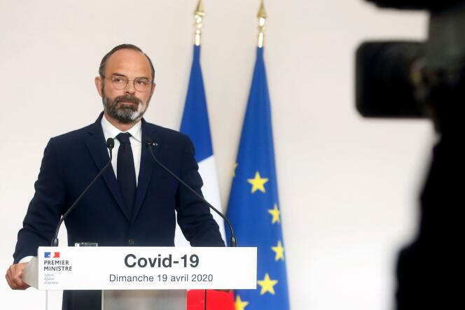 Le premier ministre, Edouard Philippe, lors d’une conférence de presse à Matignon à Paris, le 19 avril.