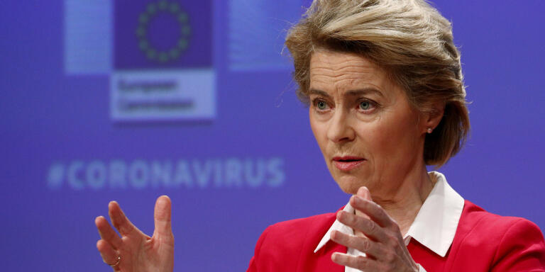 European Commission President Ursula von der Leyen speaks during a media conference, detailing EU efforts to limit the economic impact of the Covid-19 outbreak, at EU headquarters in Brussels, Thursday, April 2, 2020. The new coronavirus causes mild or moderate symptoms for most people, but for some, especially older adults and people with existing health problems, it can cause more severe illness or death. (Francois Lenoir, Pool Photo via AP)
