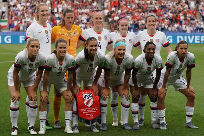 The United States national team, notably led by Alex Morgan and Megan Rapinoe before the World Cup match against France at the Parc des Princes in Paris.  June 28, 2019.
