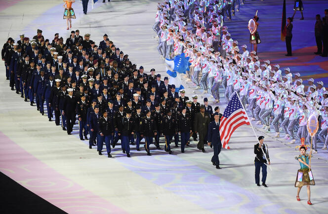 La délégation américaine, lors de la cérémonie d’ouverture de la 7ème édition des Jeux mondiaux militaires, le 18 octobre 2019 à Wuhan.