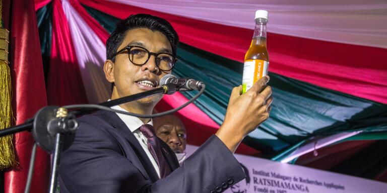 The President of Madagascar Andry Rajoelina attends a ceremony to launch 