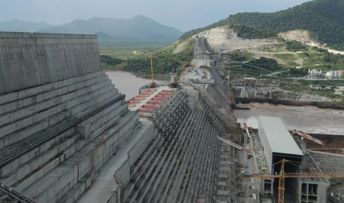Le grand barrage de la Renaissance, sur le Nil Bleu en Ethiopie, le 26 septembre 2019.
