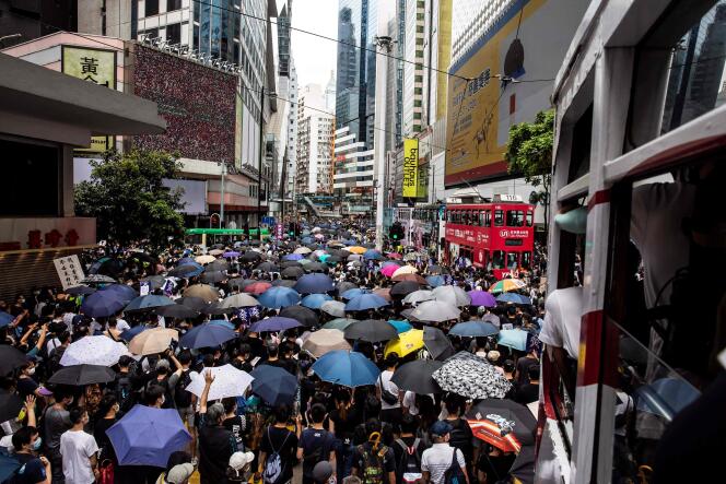 Protestation contre le projet de loi visant à interdire « la trahison » et « la sécession » à Hongkong, dans le quartier de Causeway Bay, le 24 mai.