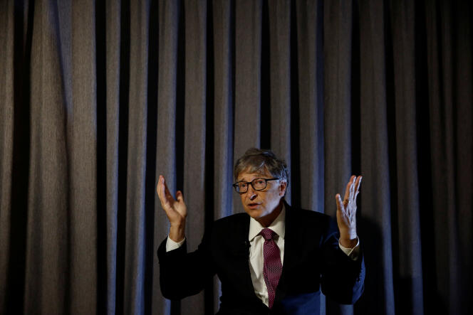 Bill Gates lors d’un salon consacré aux inventions en matière d’installations sanitaires, à Pékin, en 2018.