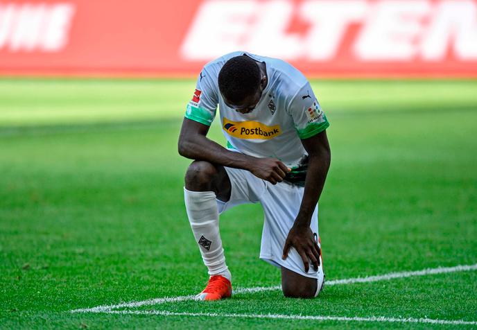Le footballeur français Marcus Thuram, le 31 mai 2020, lors du match Borussia Mönchengladbach contre Union Berlin.