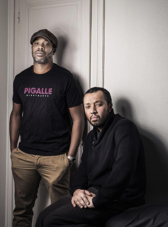Ekoué Labitey et Hamé Bourokba, membres du groupe de rap La Rumeur et réalisateurs français, en janvier 2017.