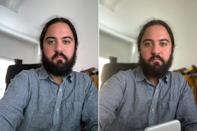 Selfies pris en mode Portrait avec l’iPhone SE (à gauche) et l’iPhone 11.