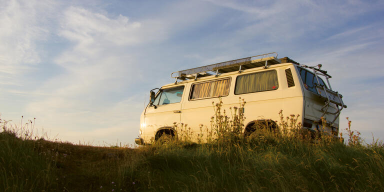 Campingbus in the field
; Shutterstock ID 1106825198; Purchase Order: WE Van 2020
