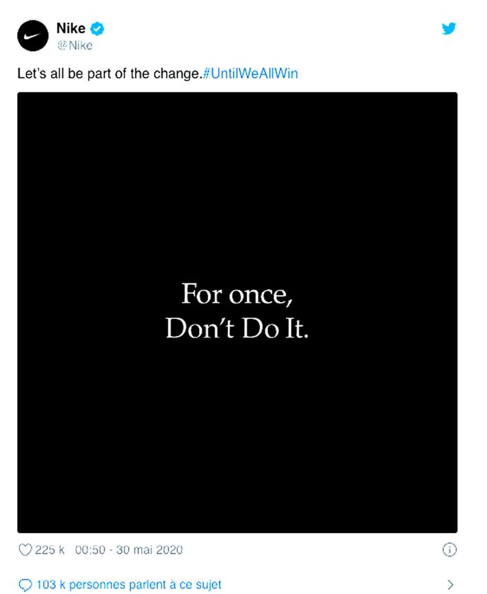Nike a détourné son slogan historique : « Pour une fois, ne le faites pas ».