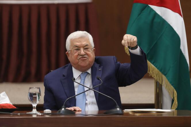 Le président palestinien Mahmoud Abbas lors de la réunion des dirigeants palestiniens, à Ramallah (Cisjordanie), le 19 mai.