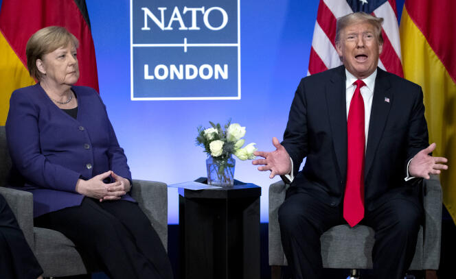 La chancelière allemande, Angela Merkel, et le président américain, Donald Trump, le 4 décembre 2019 lors d’un sommet de l’OTAN à Watford, au Royaume-Uni.