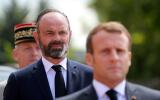 French President Emmanuel Macron and French Prime Minister Edouard Philippe attend the traditional annual ceremony at the Mont-Valerien, a memorial for the French who fought against the Nazis and those who were killed by the occupying forces, in Suresnes, west of Paris, France June 18, 2020. Ludovic Marin/Pool via REUTERS