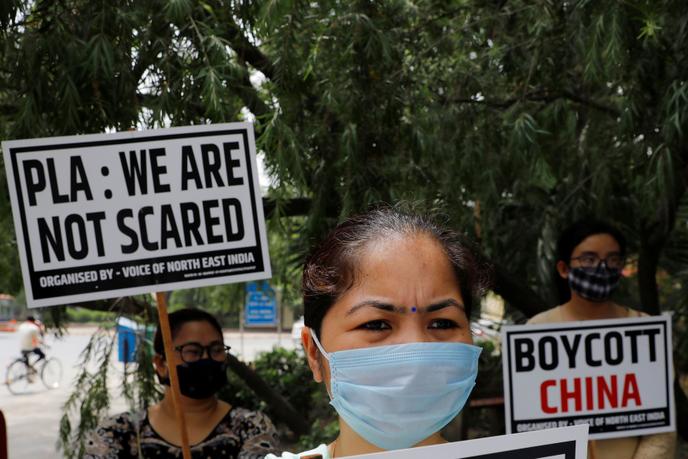 Manifestation antichinoise à New Delhi, en Inde, le 19 juin 2020.
