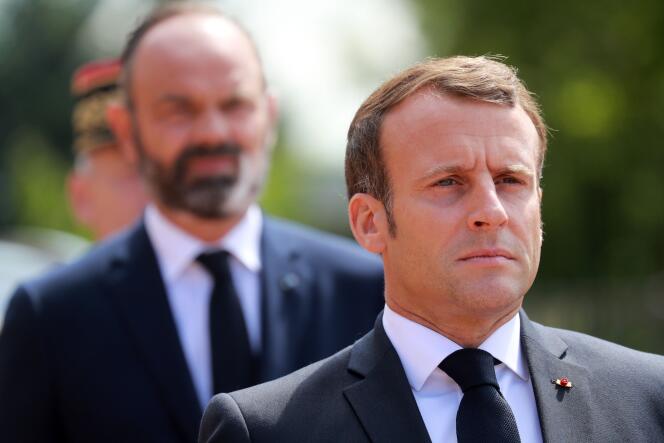 Emmanuel Macron et Edouard Philippe lors de la cérémonie de commémoration de l’appel du 18 juin au mémorial de la France combattante du Mont-Valerien (Hauts-de-Seine).