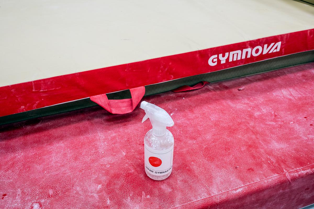 Solution hydroalcoolique dans un gymnase de l’Insep, le 18 juin.