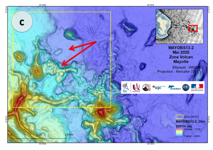 Morphological changes in the volcano area recorded in May 2020.