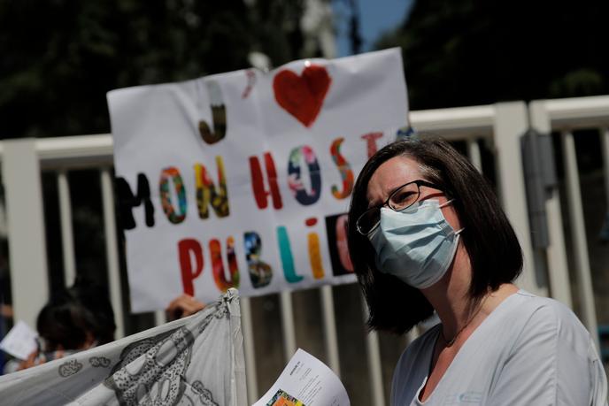 A protester outside Robert Debré Hospital in Paris on June 25.