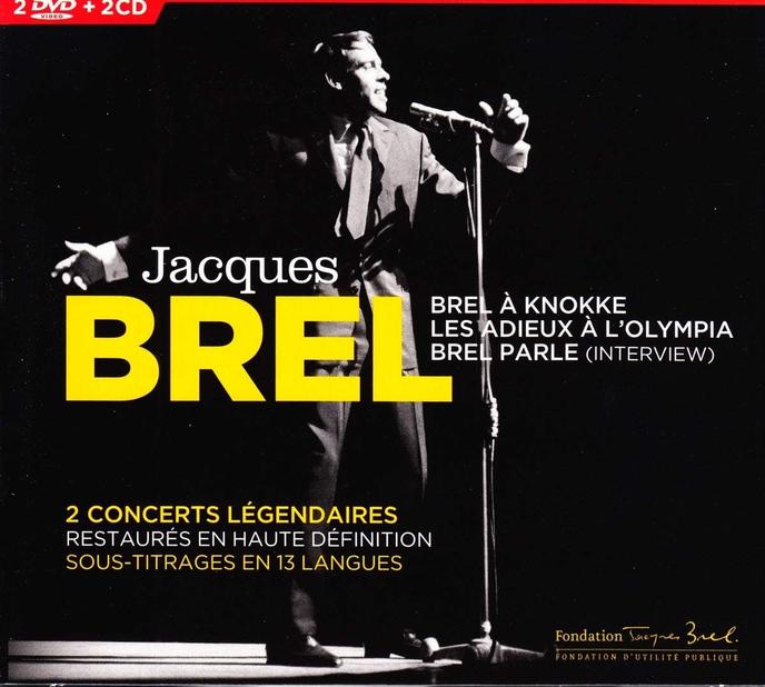 Pochette du coffret « Brel à Knokke – Les Adieux à l’Olympia – Brel parle », de Jacques Brel.