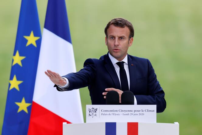 Emmanuel Macron, le 29 juin, lors de la convention citoyenne pour le climat.