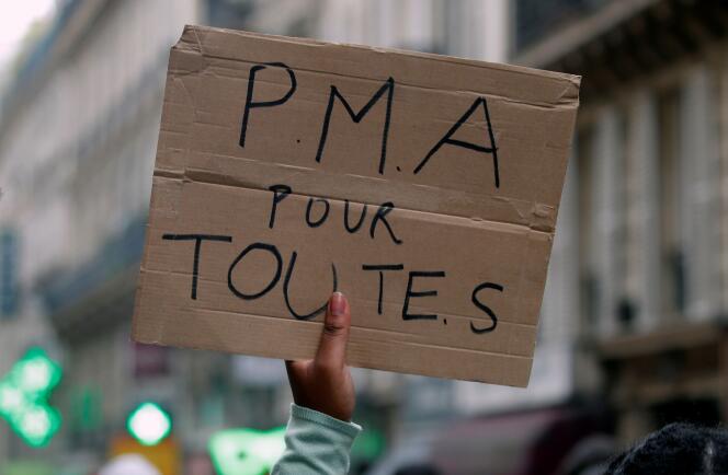 Manifestation pour la PMA, à Paris, le 4 juillet.
