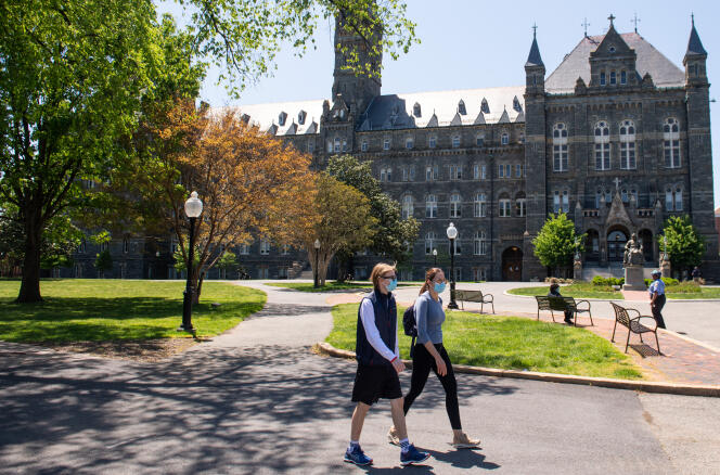 Le campus de l’université de Georgetown, à Washington, alors que les cours sont enseignés en ligne du fait de l’épidémie de Covid-19, le 7 mai.
