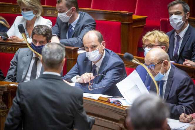 Jean Castex et ses ministres, lors de la séance de questions au gouvernement, à l'Assemblée nationale, le 8 juillet.