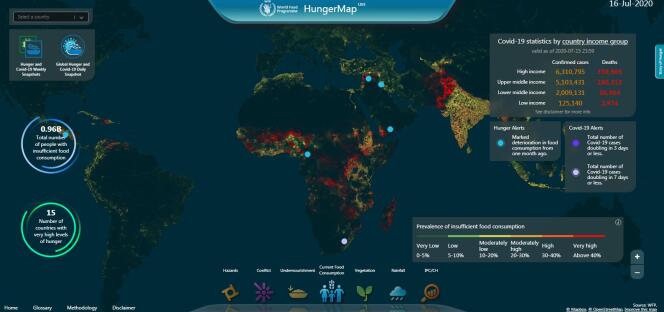 Carte mondiale de la faim actualisée en temps réel par les équipes du Programme alimentaire mondial (PAM), une agence des Nations unies.