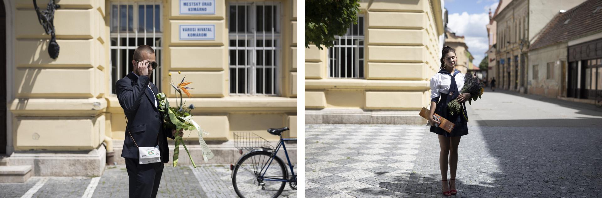 Bence Szeles, 20 ans, et Reka Agota Gal, 19 ans, à la sortie d’une cérémonie de remise de diplômes au lycée hongrois de Komarno, en Slovaquie, le 30 juin.