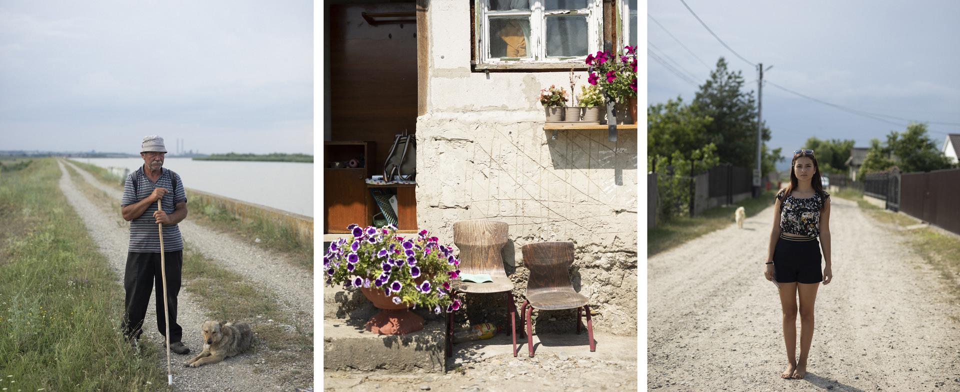 De gauche à droite : Gyorgy Pancer, berger csango, dans le village de Galbeni en Roumanie, le 3 juillet. L’ancienne école hongroise de Galbeni. Gabriela Ghiur, 16 ans, à Galbeni.