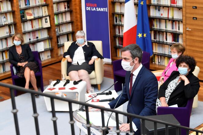 Le ministre de la santé Olivier Véran, lors de la séance de clôture de l’assemblée générale du « Ségur de la santé », le 21 juillet à Paris.