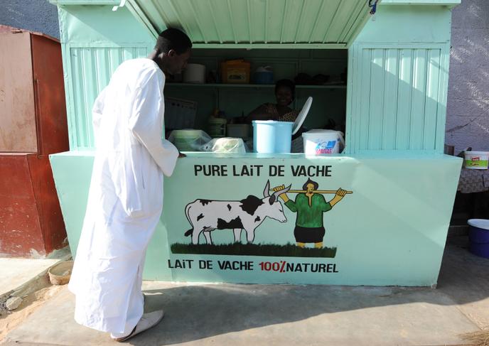 Kiosque de lait à Dakar, la capitale sénégalaise.