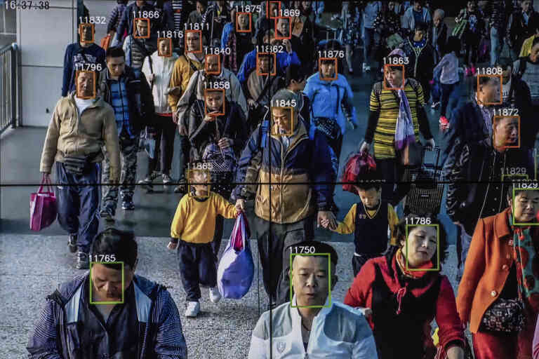 For story by Paul Mozur CHINAPOLICE - Artificial Intelligence Surveil
Beijing May 10th, 2018
Screen capture of a video showing facial recognition software in use, at the showroom of MEGVII headquarters in Beijing

Gilles Sabrié for The New York Times