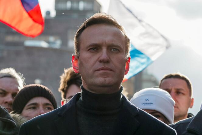 Alexeï Navalny, lors d’un rassemblement marquant le 5e anniversaire du meurtre de l’opposant à Poutine, Boris Nemtsov, à Moscou, le 29 février 2020.