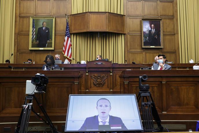 Les dirigeants des GAFA ont été interrogés à distance par les élus américains de la Chambre des représentants, à Washington, le 29 juillet.
